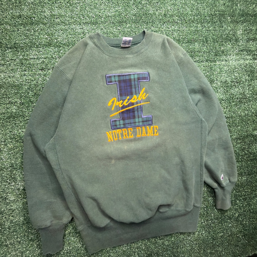 Vintage 80s 90s Champion Reverse Weave Notre Dame Irish Sweatshirt Green XL USA